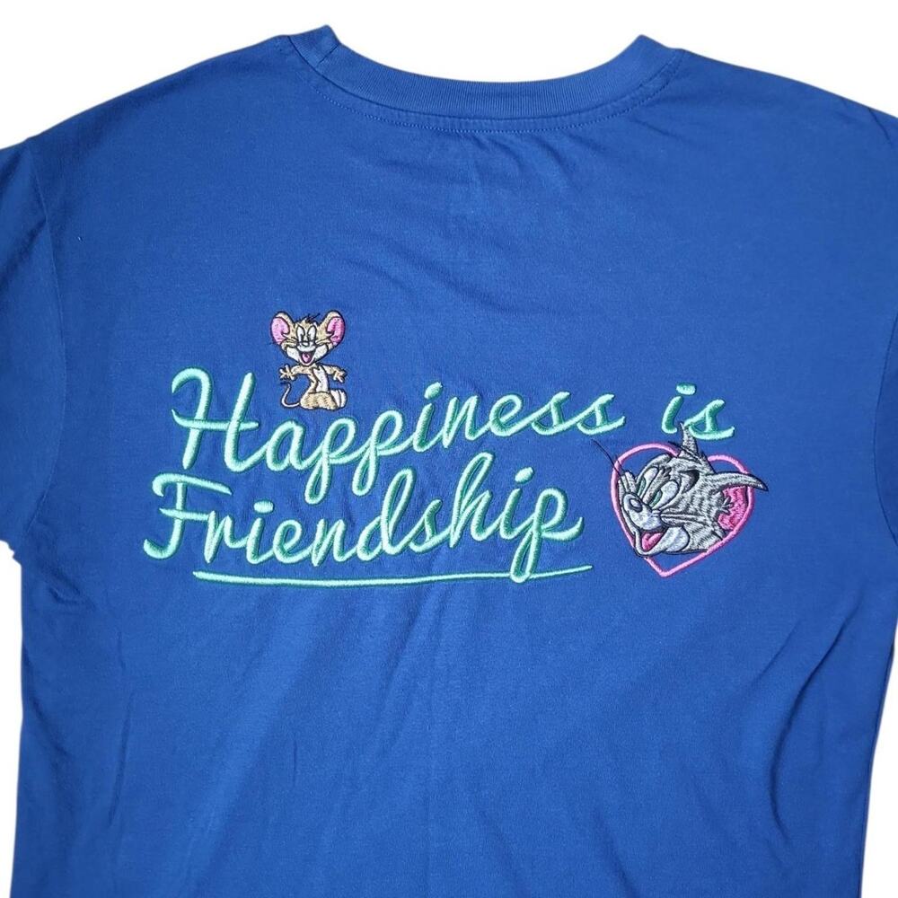 Tom & Jerry Happiness Is Friendship Embroidered Graphic Tee Women's Small